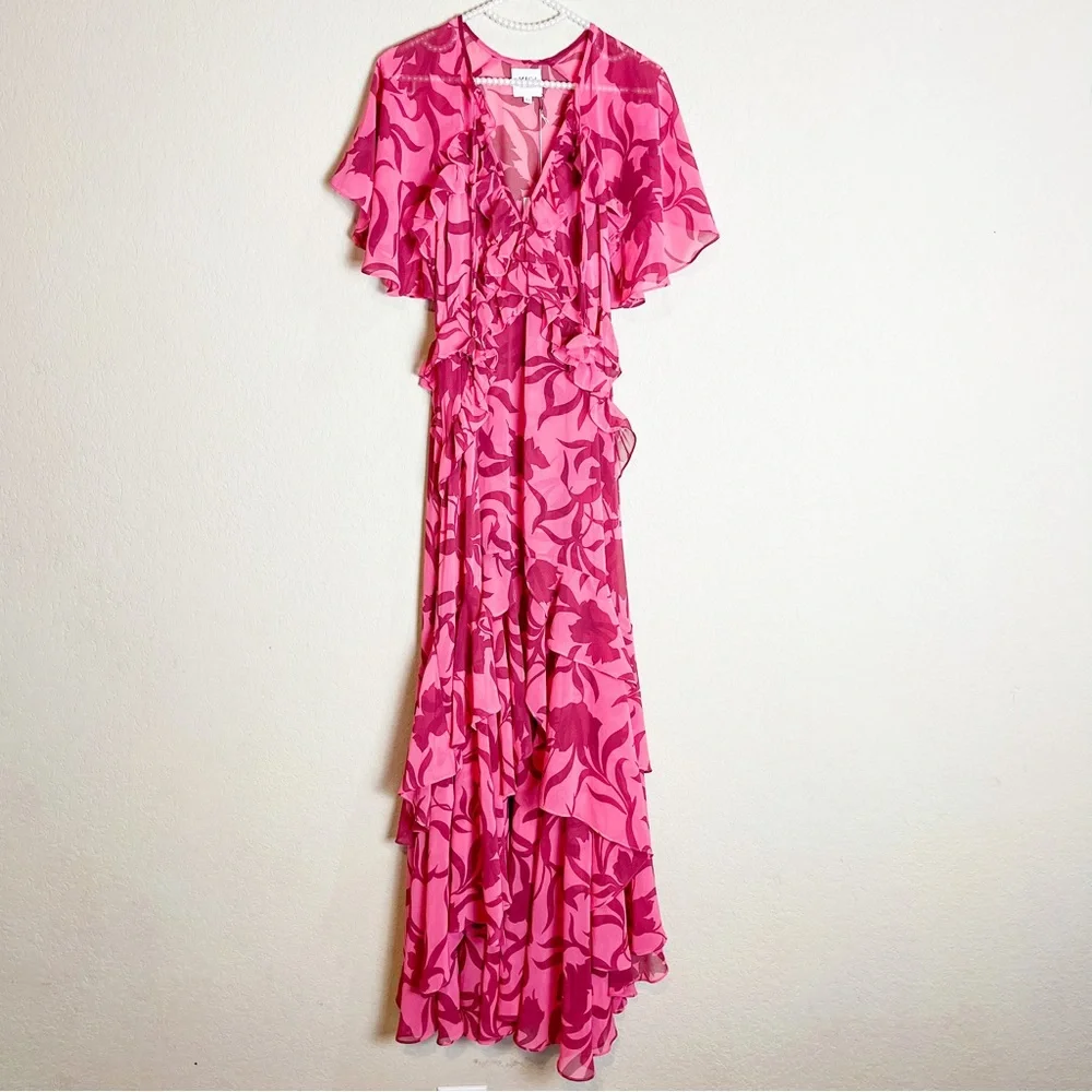 Misa Los Angeles Sabrina Ruffled Maxi Dress Floral Pink Size XS NWT - Picture 2 of 8